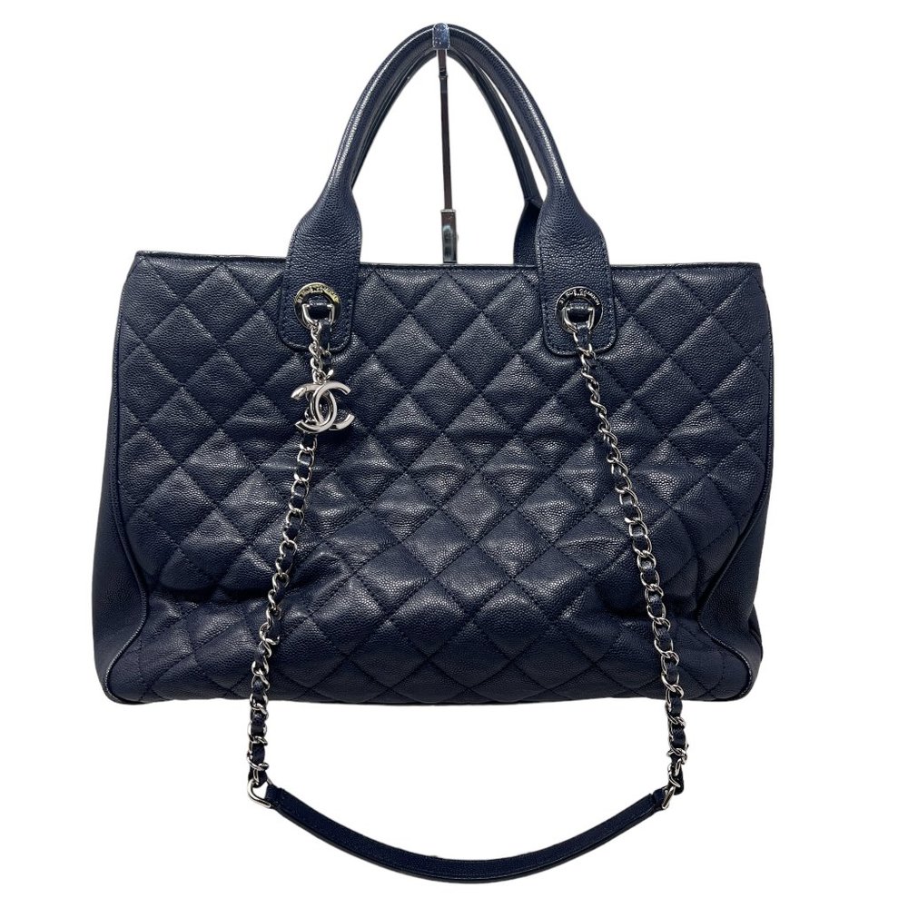 Chanel Large Matelassé Quilted Caviar Shopping Tote Bag Navy Dark Blue - Picture 3 of 17